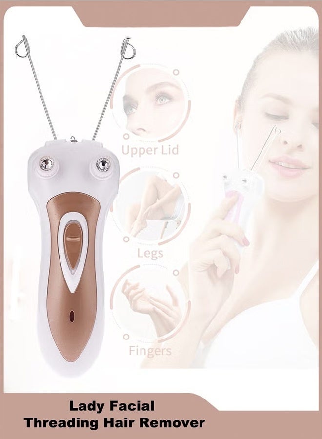 آلة إزالة شعر الوجه الكهربائية للنساء، جهاز تجميل للوجه، مزيل شعر بالخيوط، ماكينة حلاقة للوجه، جهاز تدليك للوجه، أداة لإزالة الشعر بلطف (لون الشمبانيا) - Image 1